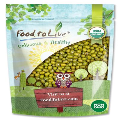 Food to Live Organic Mung Beans, 2 Pounds  Non-GMO, Whole Dried Beans, Green Gram, Sproutable, Kosher, Sirtfood. Good Source of Fiber and Protein.