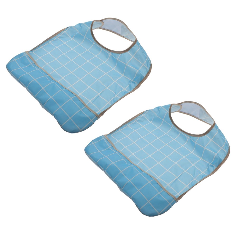 FOMIYES 2pcs Adult Bibs for Elderly Feeding Apron Portable and Breathable Practical Clothing Protector for Mealtime Checkered