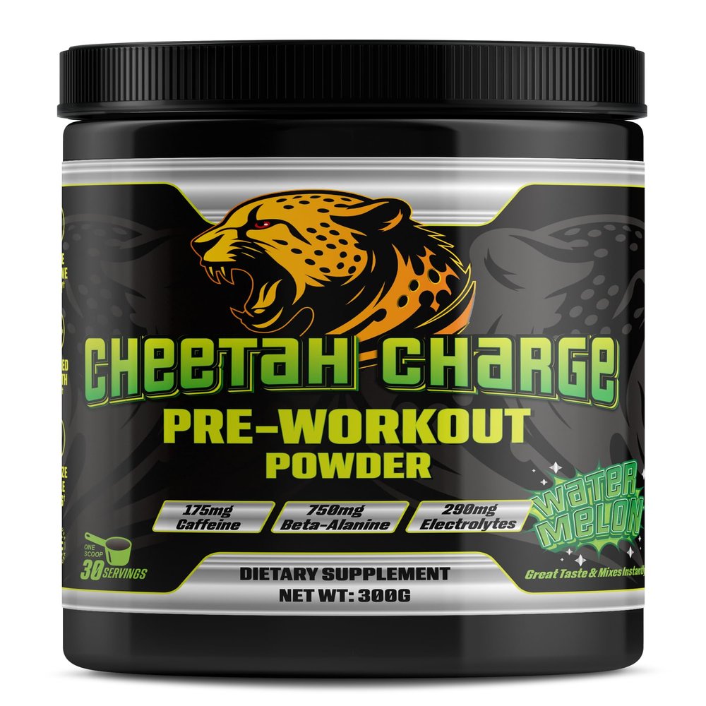 Cheetah Charge Pre Workout Supplement Powder for Men Women | Energy Booster, Instant Strength Gains & Intense Pumps with Beta Alanine, Caffeine & Electrolyte (Watermelon)