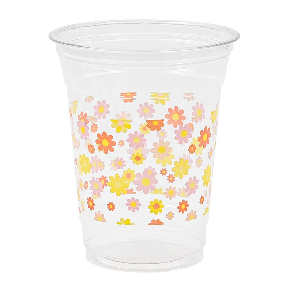 AimFun Daisy Groovy Plastic Cups Pink Orange Flower Party Cups Retro Boho Hippie Disposable Cups 60s 70s 12 oz Cold Drinking Cup for Groovy Party Supplies (50, Colorful Daisy)
