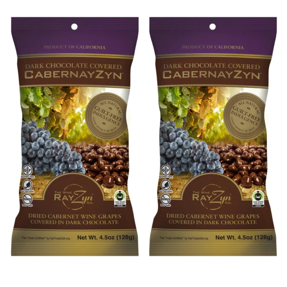 Chocolate Covered Wine RayZyn CabernayZyn (2 bags) Hand Harvested Dried Cabernet Sauvignon Wine Raisins from Napa Valley enrobed in premium gourmet dark chocolate The Healthier Raisin with a Natural "Crunch" - Award Winning Heart Healthy Snack