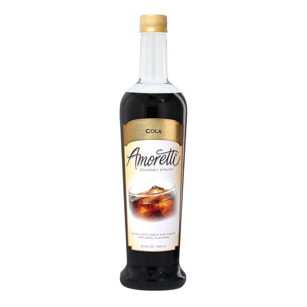 Amoretti - Cola Gourmet Syrup 750 ml, Flavor Coffees, Teas, Cocktails, & other Beverages, and Drizzle on Desserts, Gluten Free, GMO/GEO Free, Preservative Free, 94 Servings Per Bottle