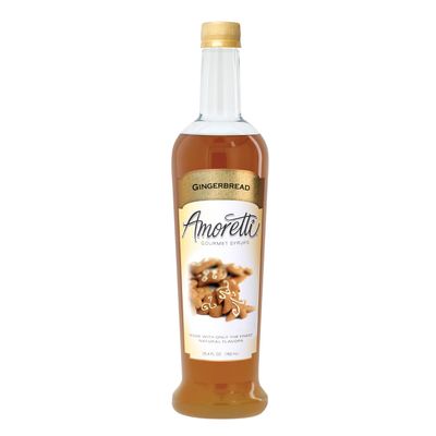 Amoretti - Gingerbread Gourmet Syrup 750 ml, Flavor Coffees, Teas, Cocktails, & other Beverages, and Drizzle on Desserts, Gluten Free, GMO/GEO Free, Preservative Free, 94 Servings Per Bottle
