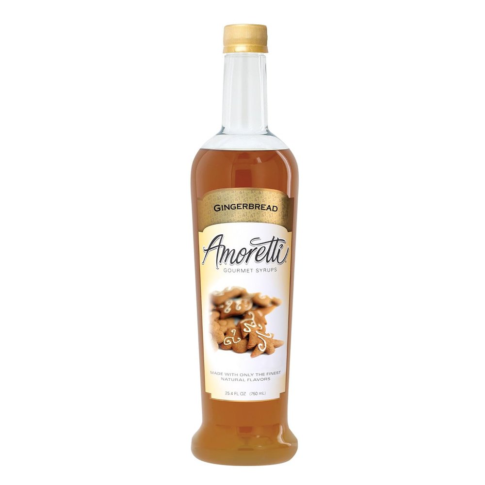 Amoretti - Gingerbread Gourmet Syrup 750 ml, Flavor Coffees, Teas, Cocktails, & other Beverages, and Drizzle on Desserts, Gluten Free, GMO/GEO Free, Preservative Free, 94 Servings Per Bottle