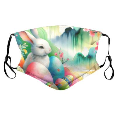 Reusable Cloth Face Masks with 2 Filters Watercolor-Easter-Rabbit-Eggspng Washable Face Covering Small Black