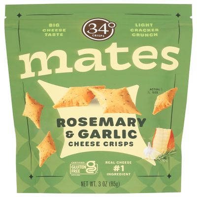 34 Degrees Rosemary and Garlic Cheese Crisps Mates, 3 OZ