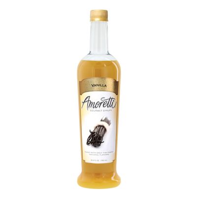Amoretti - Vanilla Gourmet Syrup 750 ml, Flavor Coffees, Teas, Cocktails, & other Beverages, and Drizzle on Desserts, Gluten Free, GMO/GEO Free, Preservative Free, 94 Servings Per Bottle