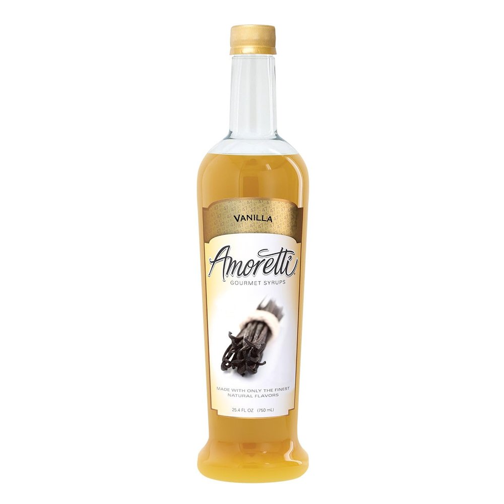 Amoretti - Vanilla Gourmet Syrup 750 ml, Flavor Coffees, Teas, Cocktails, & other Beverages, and Drizzle on Desserts, Gluten Free, GMO/GEO Free, Preservative Free, 94 Servings Per Bottle