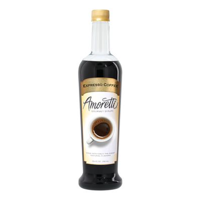 Amoretti - Espresso Coffee Gourmet Syrup 750 ml, Flavor Coffees, Teas, Cocktails, & other Beverages, and Drizzle on Desserts, Gluten Free, GMO/GEO Free, Preservative Free, 94 Servings Per Bottle