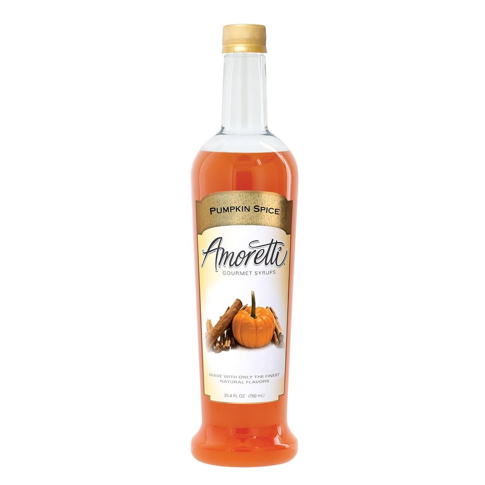Amoretti - Pumpkin Spice Gourmet Syrup 750 ml, Flavor Coffees, Teas, Cocktails, & other Beverages, and Drizzle on Desserts, Gluten Free, GMO/GEO Free, Preservative Free, 94 Servings Per Bottle