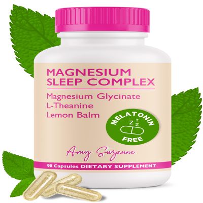 Amy Suzanne Magnesium Sleep Complex with L-Theanine and Lemon Balm - Melatonin-Free Sleep Support for Natural Calm and Relaxation - Magnesium Glycinate - 90 Capsules