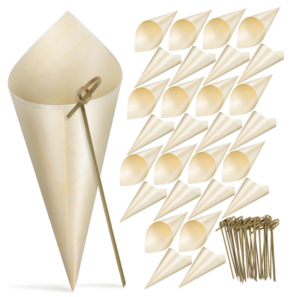 FOMIYES 100 Pcs Wood Veneer Roll Cocktail Picks Food Sticks Skewers Unique Snack Cones Perfect for Events