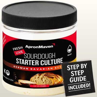 Premium Live Sourdough Starter Culture - German Bavarian Flavorful Style - Fresh Liquid Sour Dough in Jar - With Simple Beginner Friendly Feeding Instructions for Homemade Bread Baking