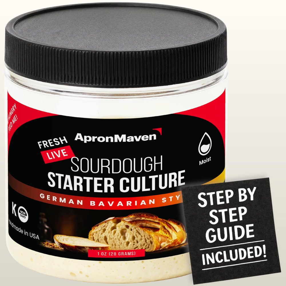 Premium Live Sourdough Starter Culture - German Bavarian Flavorful Style - Fresh Liquid Sour Dough in Jar - With Simple Beginner Friendly Feeding Instructions for Homemade Bread Baking