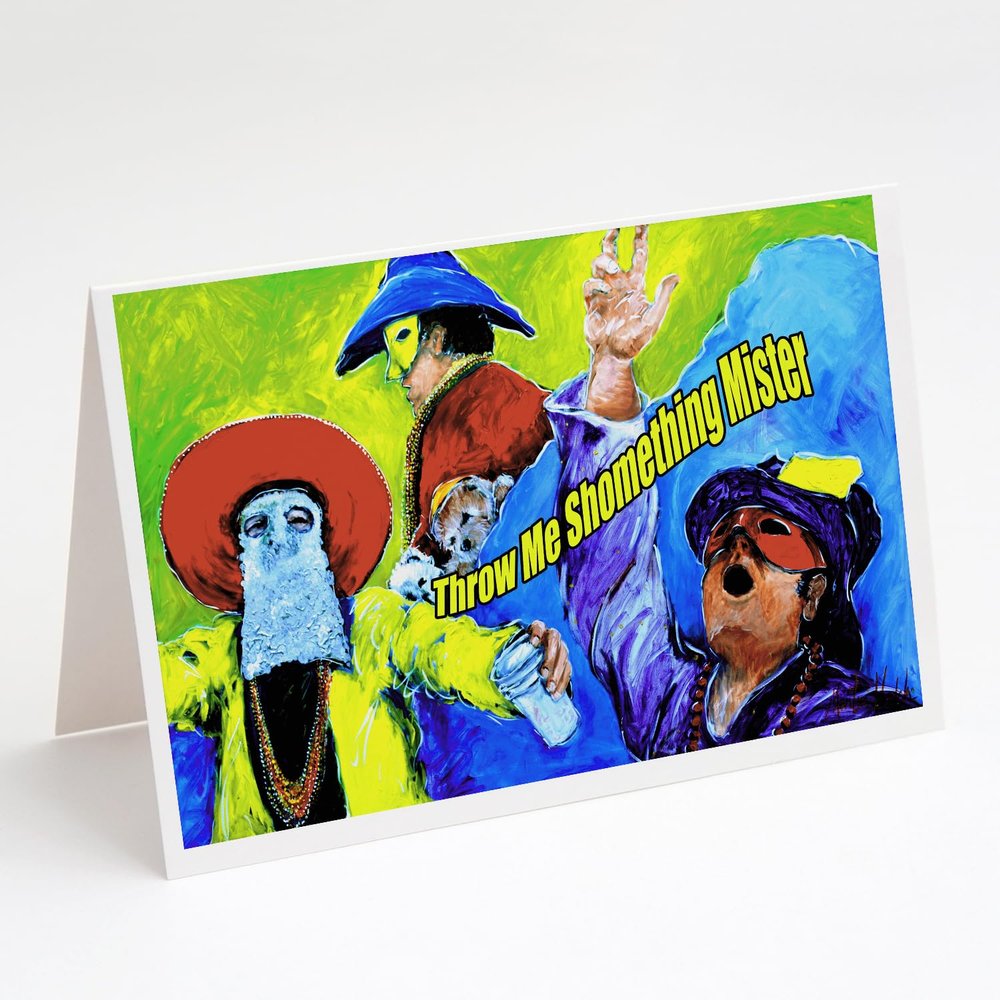 Caroline's Treasures Mardi Gras Throw me something mister Greeting Cards Pack of 8 Blank Cards with Envelopes Whimsical A7 Size 5x7 Blank Note Cards