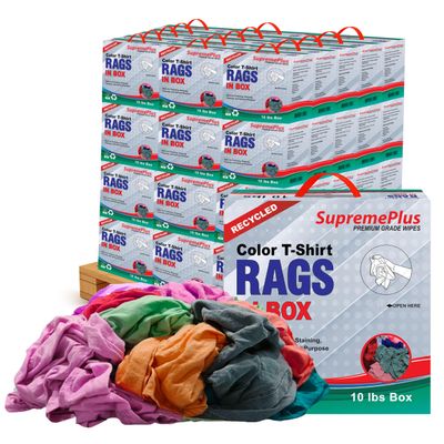 SupremePlus Recycled Color Knit Cleaning Rags (600 lbs. Pallet 60x10 lbs. Compressed Box) Shop Cloths Bulk for Workshops, Mechanics, Painters, and Home Use, Multipurpose Cotton T-Shirt Rags