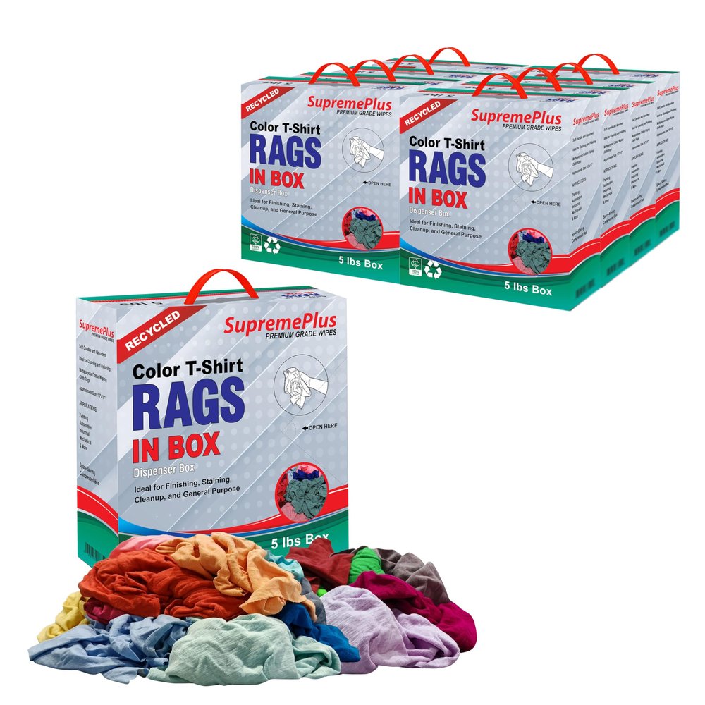 SupremePlus Recycled Color Knit Cleaning Rags (5 lbs. Compressed Box - Pack of 8)  Shop Cloths Bulk for Workshops, Mechanics, Painters, and Home Use, Multipurpose Cotton T-Shirt Rags