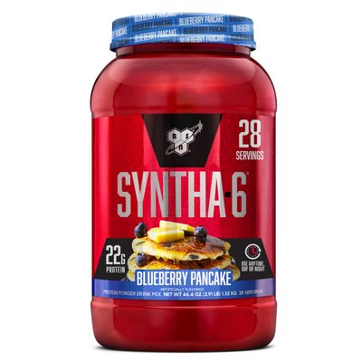 BSN SYNTHA-6 Premium Protein Powder with 6g of Fiber, Whey Protein, Micellar Casein, Milk Protein Isolate Blend, 5g Fat, Blueberry Pancake, 28 Servings (Packaging May Vary)