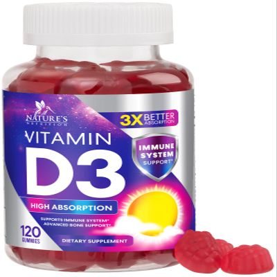 Vitamin D3 Supplement 5000 IU - High Potency D 3 Vitamin Gummy (125 mcg) - Supports Bone, Teeth, Muscle & Immune Health - Nature's Non-GMO & Gluten Free for Women & Men - Berry Flavor - 120 Gummies