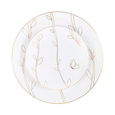 Combo Set 7" Dessert Plates and 10" inch Round White Plastic Plates with Gold Flutter Flower Print, Disposable China Like Party Plate, Heavy Duty Dinner Charger Plate, Salad, Wedding, Tableware (80)