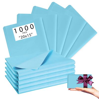 1000 Sheets Light Blue 20"X15" Tissue Paper Bulk for Gift Bags - Wrapping Tissue Paper for Birthday Weddings Showers Gift Packaging Arts Craft Party Favor Decoration Wrapping Supplies