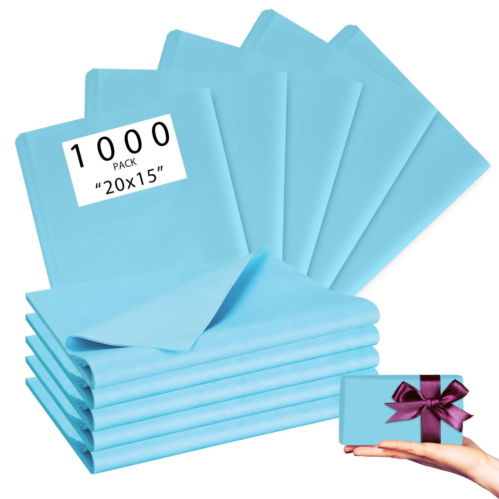 1000 Sheets Light Blue 20"X15" Tissue Paper Bulk for Gift Bags - Wrapping Tissue Paper for Birthday Weddings Showers Gift Packaging Arts Craft Party Favor Decoration Wrapping Supplies