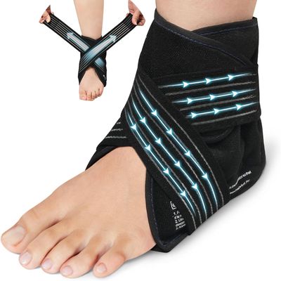 Ankle Ice Pack Wrap with Compression  Reusable Cold Gel Pack for Foot and Achilles, Dual Strap Design with Soft Plush Lining, Flexible Cold Therapy for Ankle Support