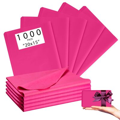 Pink 1000 Sheets 20"X15" Tissue Paper Bulk for Gift Bags - Wrapping Tissue Paper for Birthday Weddings Showers Gift Packaging Arts Craft Party Favor Decoration Wrapping Supplies