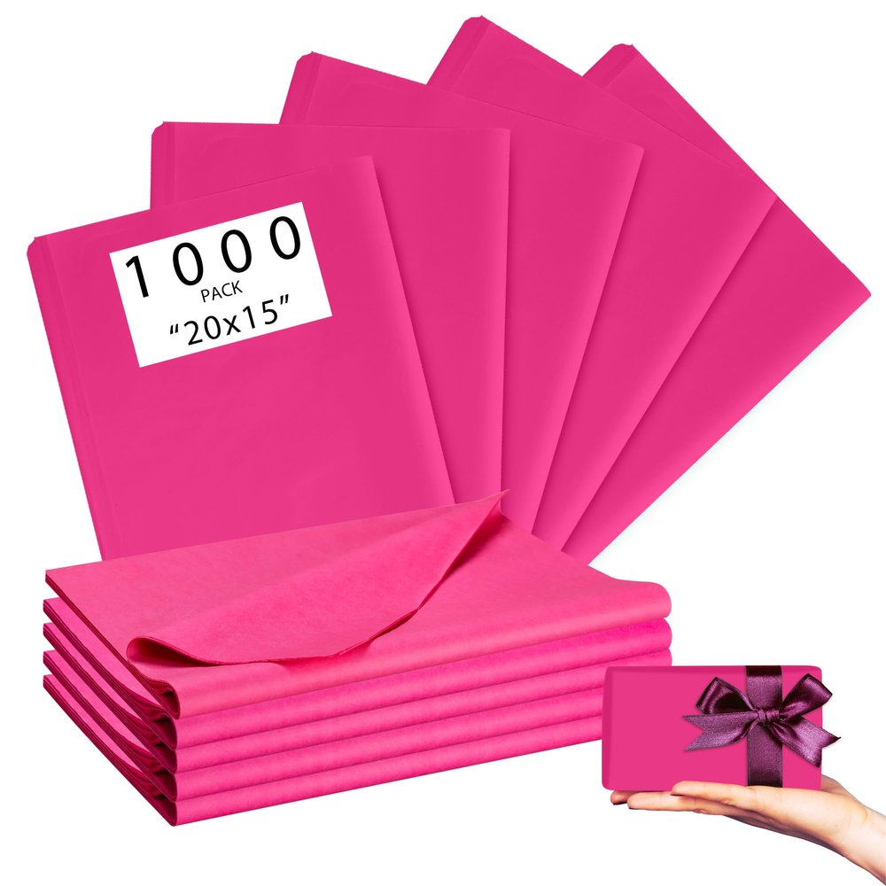 Pink 1000 Sheets 20"X15" Tissue Paper Bulk for Gift Bags - Wrapping Tissue Paper for Birthday Weddings Showers Gift Packaging Arts Craft Party Favor Decoration Wrapping Supplies
