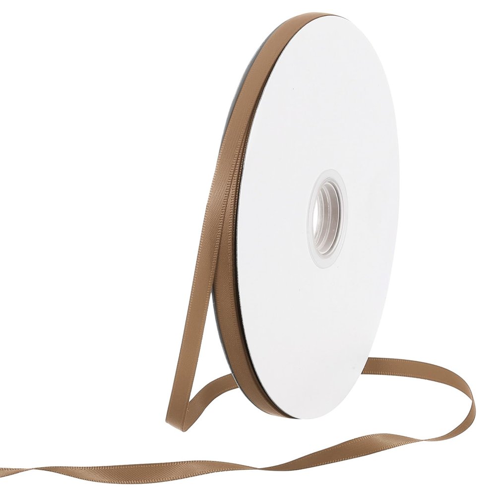 Rebower 1/4 Inch 70 Yard Satin Ribbon Thick Double Face Grosgrain Silk Ribbon, [for Gift Wrapping, Hair Bows, Wedding, Cake, Flower] - Light Coffee