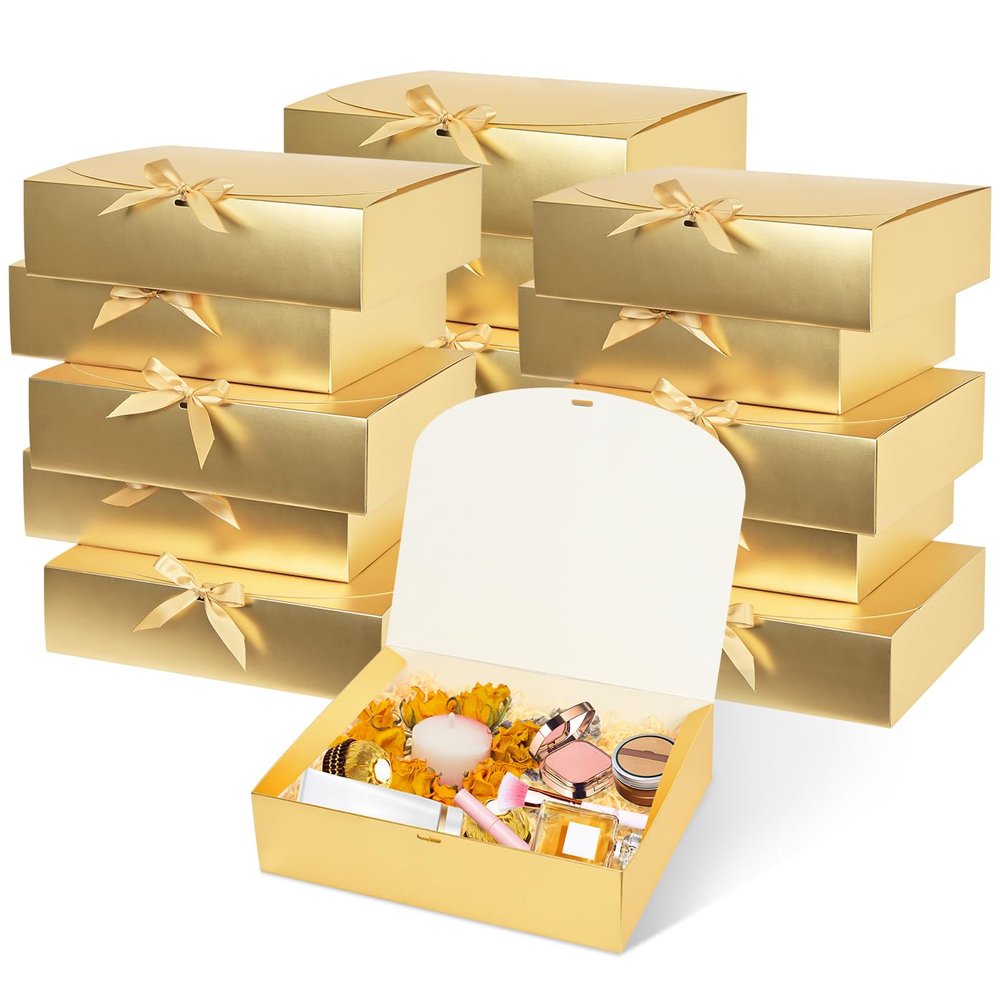 WLUSEAXI 12Pack Gold Gift Boxes with Lids, 129.83.1 Inch Bridesmaid Proposal Box, Luxury Gold Gift Box with Ribbon for Wedding, Birthday, Party, Christmas, Bridesmaid, Graduation Gift