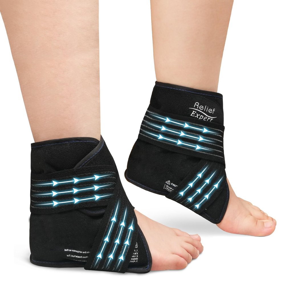 Ankle Ice Pack Wrap with Compression  Reusable Cold Gel Pack for Foot and Achilles, Dual Strap Design with Soft Plush Lining, Flexible Cold Therapy for Ankle Support - 2 Packs