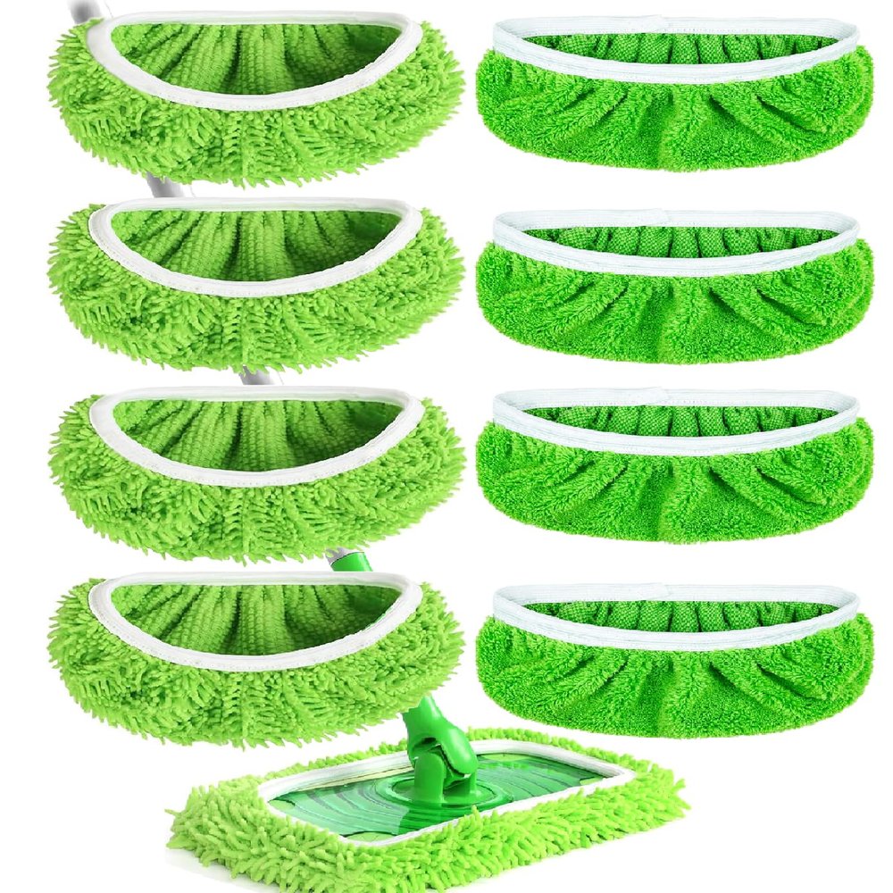 8PCS Reusable Microfiber Mop Pads Washable Wet Pads Compatible with Swiffer Sweeper Refills Pads for Wet & Dry Sweeping Cloths Mop Head Replacement for Household Cleaning