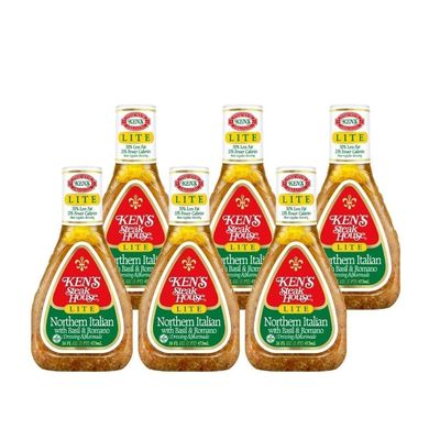 Vending 2 U Ken's Steak House Lite Northern Italian with Basil & Romano Dressing & Marinade 16 fl oz, Pack of 6, Bundled With V2U Utensil Set