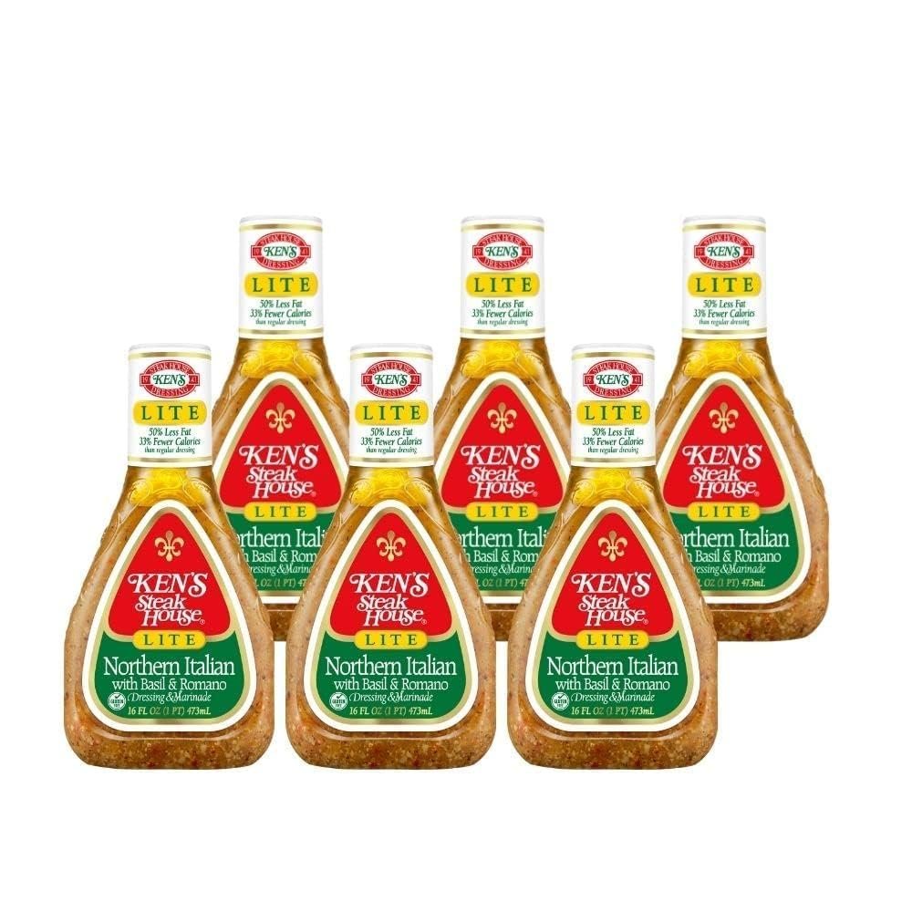 Vending 2 U Ken's Steak House Lite Northern Italian with Basil & Romano Dressing & Marinade 16 fl oz, Pack of 6, Bundled With V2U Utensil Set