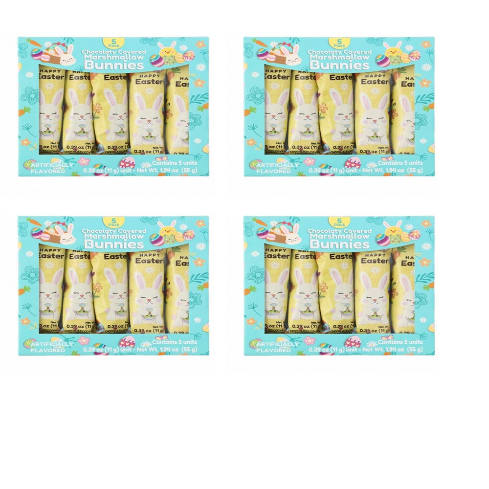SOL MAR Chocolaty Covered Marshmallow Easter Bunnies 4PK Delicious Fluffy Treats Basket Filler Gathering Egg Hunts Holiday Party Celebration Classroom Bonus- Easghut