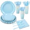 Xiangqu 175 Pcs Light Blue Paper Plates and Napkins, Boy Baby Shower Decorations Include Blue Scalloped Plates Napkins Cups for Kindergarten Graduation, Birthday, Bridal Shower, Wedding view 1