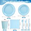 Xiangqu 175 Pcs Light Blue Paper Plates and Napkins, Boy Baby Shower Decorations Include Blue Scalloped Plates Napkins Cups for Kindergarten Graduation, Birthday, Bridal Shower, Wedding view 2