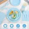 Xiangqu 175 Pcs Light Blue Paper Plates and Napkins, Boy Baby Shower Decorations Include Blue Scalloped Plates Napkins Cups for Kindergarten Graduation, Birthday, Bridal Shower, Wedding view 3