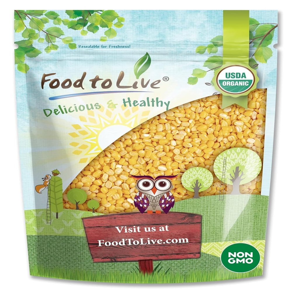 Food to Live Organic Yellow Mung Dal, 5 Pounds  Non-GMO, Peeled Split Mung Beans (Moong Dal). Ayurvedic Food. Easy to Cook. High in Dietary Fiber, Protein, Iron. Great for Soup, Kitchari, Curries