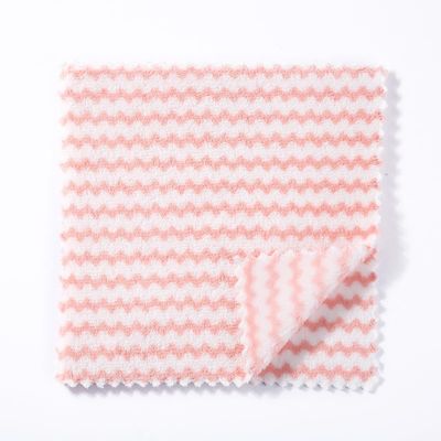 12 Packs of Kitchen dishcloths, Ultra Soft Absorbent dishcloths, Reusable Quick Drying Ultra-fine Fiber Cleaning Cloth, Coral Velvet Wave Design, Fluffy Free, 10 x 10 inches, Pink