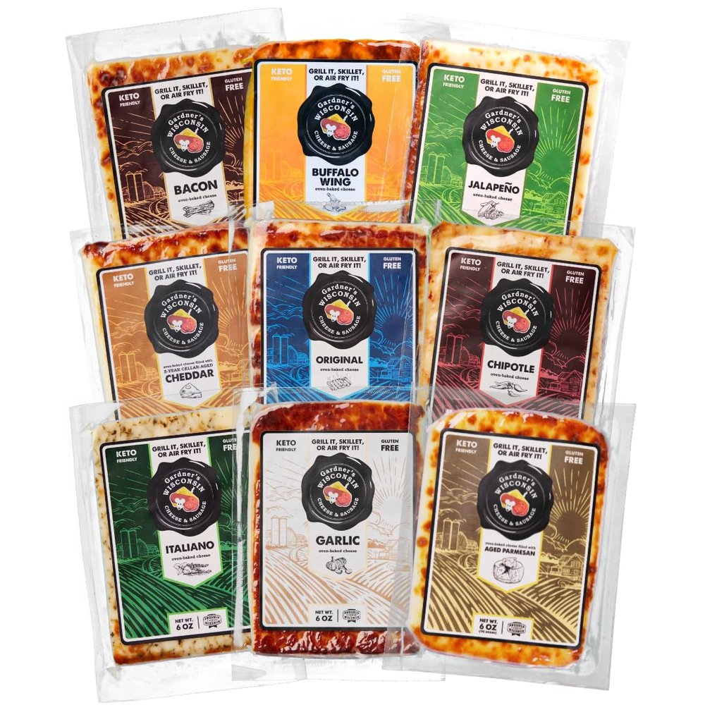 Gardner's Wisconsin Cheese, Oven Baked Cheese (9 Pack, Oven Baked Bundle) - Artisan Cheese Made in Wisconsin, Perfect for Holiday Gifts, Grilling, Barbeques, and Holiday Season