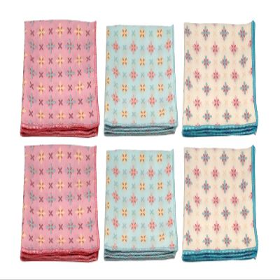 Calabria Japan Microfiber Cleaning Cloth Blue/Butterscotch/Pink 6 Pack Border Stars Cleans Eyeglass Phone Screens TV Glasses