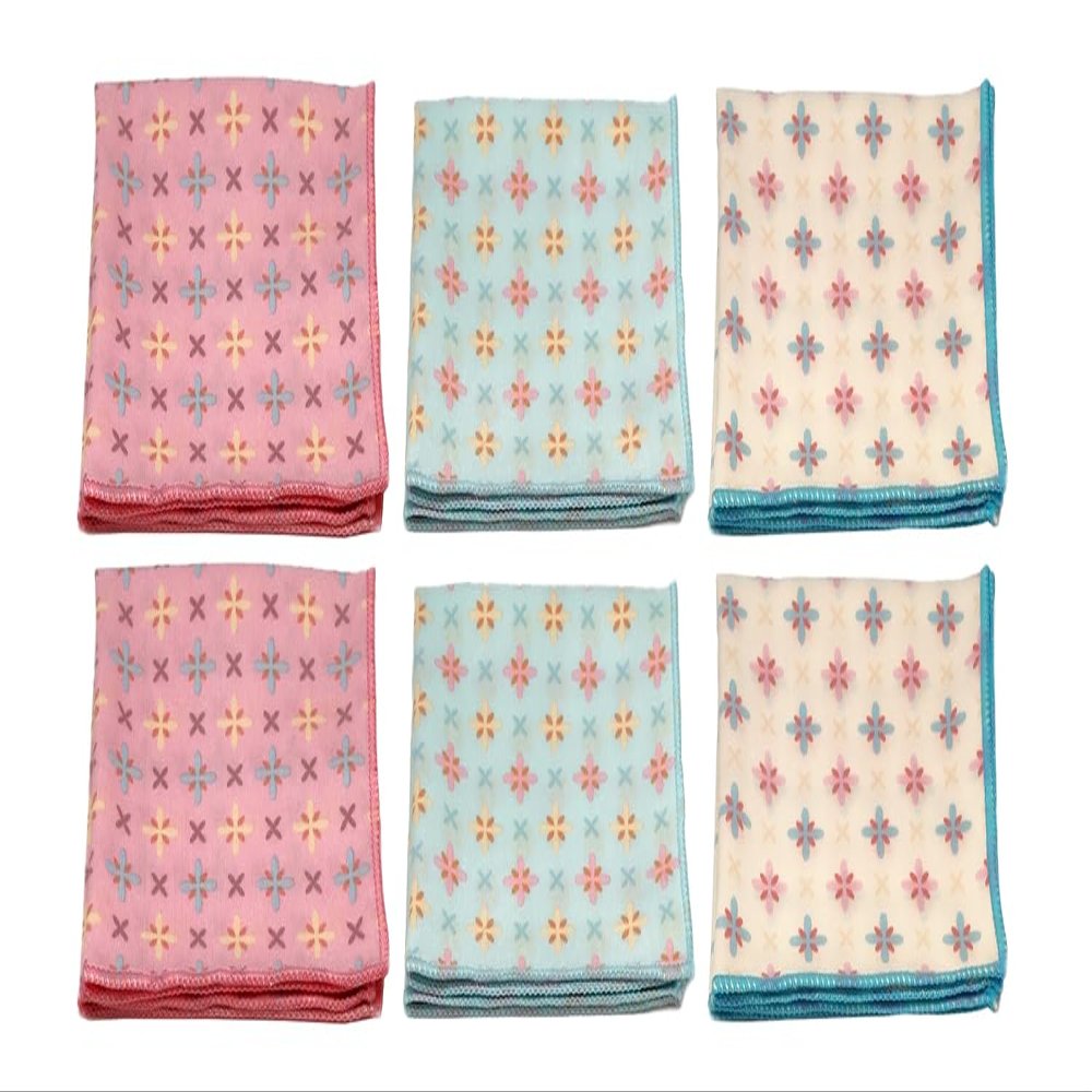 Calabria Japan Microfiber Cleaning Cloth Blue/Butterscotch/Pink 6 Pack Border Stars Cleans Eyeglass Phone Screens TV Glasses