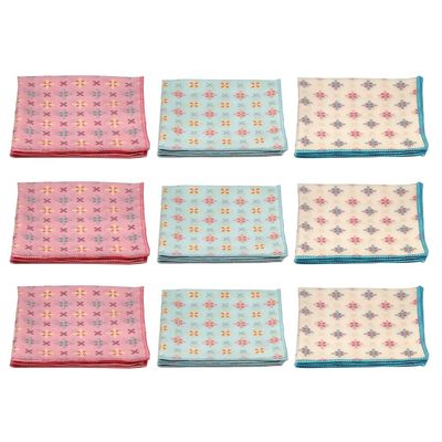Calabria Japan Microfiber Cleaning Cloth Blue/Butterscotch/Pink 9 Pack Border Stars Cleans Eyeglass Phone Screens TV Glasses
