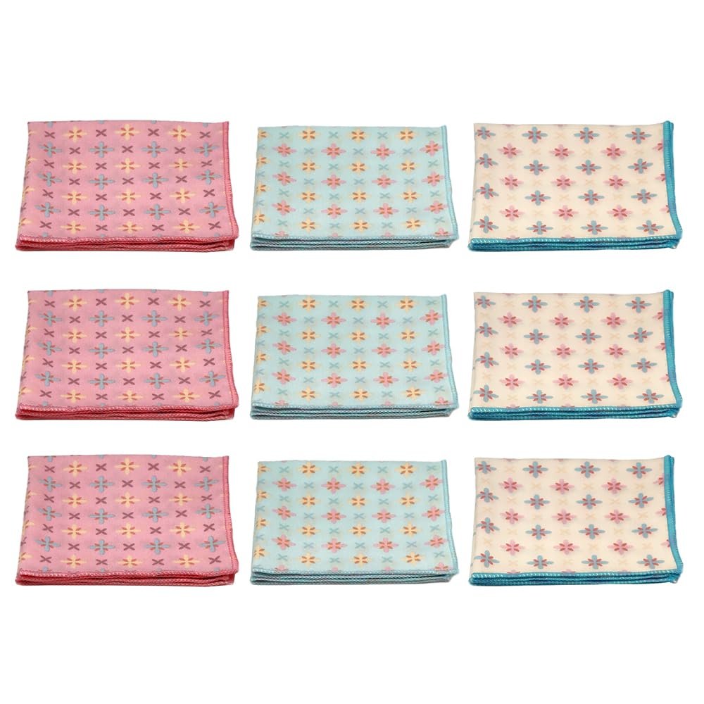 Calabria Japan Microfiber Cleaning Cloth Blue/Butterscotch/Pink 9 Pack Border Stars Cleans Eyeglass Phone Screens TV Glasses