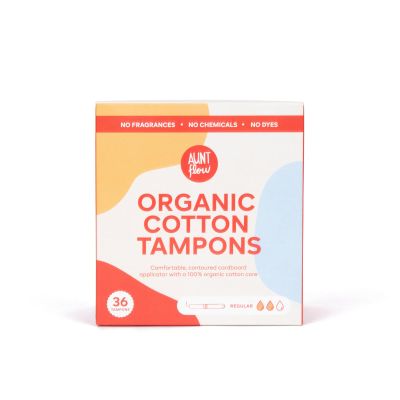 Aunt Flow Organic Cotton Tampons, Cardboard Applicator, Regular Absorbency, BPA-Free, Hypoallergenic, Unscented, 36 Count