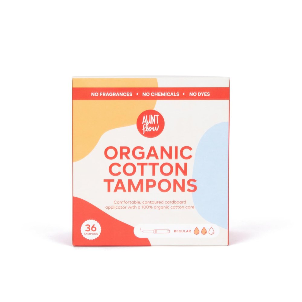Aunt Flow Organic Cotton Tampons, Cardboard Applicator, Regular Absorbency, BPA-Free, Hypoallergenic, Unscented, 36 Count