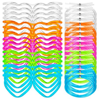 16PCS Silly Heart Straw Glasses for Kids 5 Colors Novelty Drinking Straw Glasses Fun Loop Straws Eyeglasses in Cute Heart for Adults Kids Annual Meeting Birthday (Plastic)