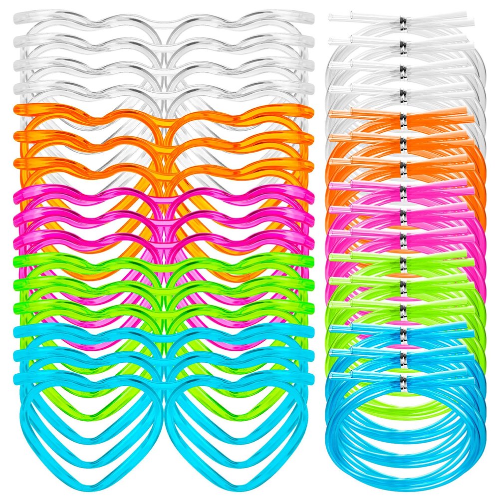 16PCS Silly Heart Straw Glasses for Kids 5 Colors Novelty Drinking Straw Glasses Fun Loop Straws Eyeglasses in Cute Heart for Adults Kids Annual Meeting Birthday (Plastic)